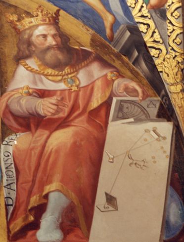 Alfonso X el Sabio (detalle de Biblioteca del Mº de El Escorial 1)
