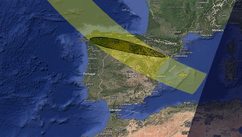 Mapa del eclipse de 2026 sobre la península