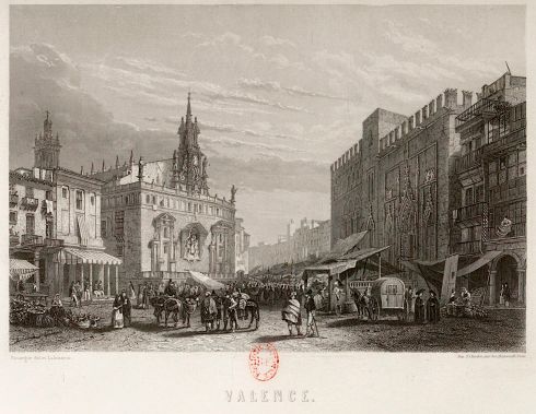 Grabado Plaza del Mercado, Valencia