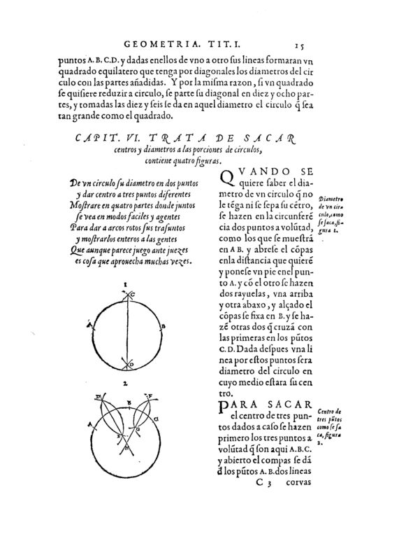 CAPITVLO VI. TRATA DE SACAR CENTROS Y DIAMETROS A LAS PORCIONES DE CIRCVLOS arphe-libro1_P41